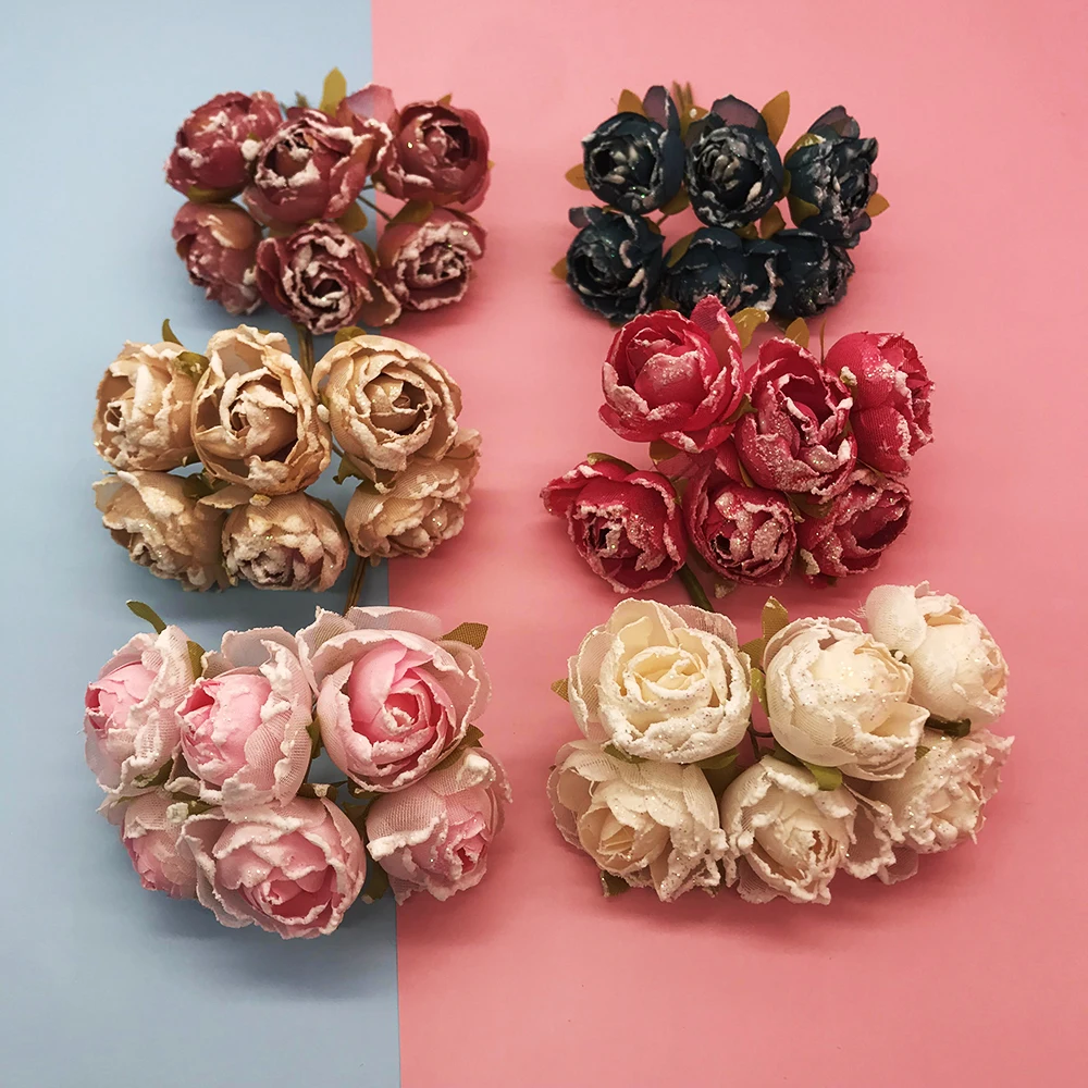6 Adet İpek Yapay Gül Çiçek Sahte Buket Düğün Dekorasyon Çiçekler DIY Noel Çelenk Vazo Ev Dekor Zanaat Malzemeleri