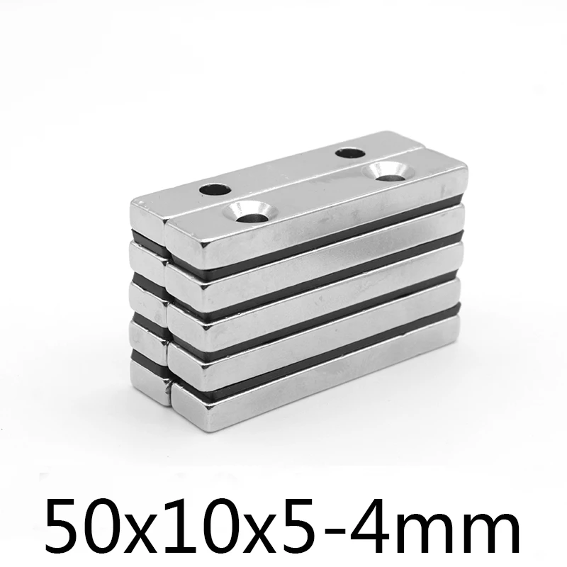 5-50 adet N35 50x10x5-4mm Süper Güçlü Blok Havşa Mıknatıslar 50x10x5mm 2 delik 4mm Nadir Toprak Neodimyum Mıknatıs 50*10*5-4mm