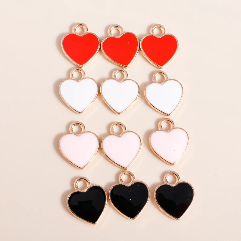 10 adet 10*12mm Mini Emaye Kalpler Charms Bırak Küpe Kolye Kolye Aşk Charm dıy El Yapımı Takı Toptan