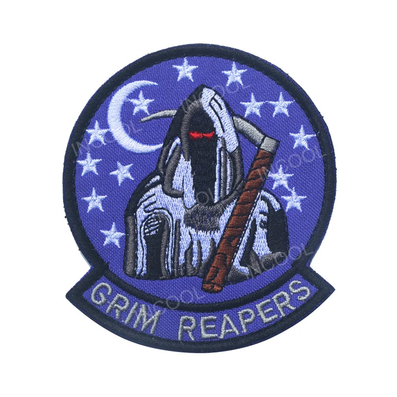 3D Nakış Yama Grim Reaper Yama Kanca ve Döngü Raptiye Askeri Taktik Amblemi Aplikler İşlemeli Rozetler Ceketler İçin Kap