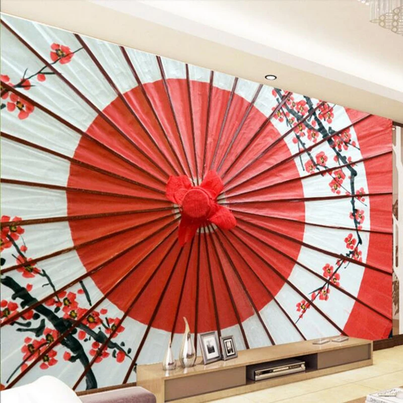 Özel Herhangi Bir Boyut Duvar Kağıdı 3D Stereo Yaratıcı Şemsiye Japon Tarzı Oturma Odası TV Suşi Restoran Arka Plan duvar kağıdı
