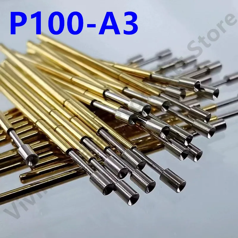 100 ADET P100-A3 Bahar Test Probu P100-A Test Pimi Uzunluğu 33.35 mm Mermi Metal Nikel Kaplama Pogo Pin Metal Test Aracı