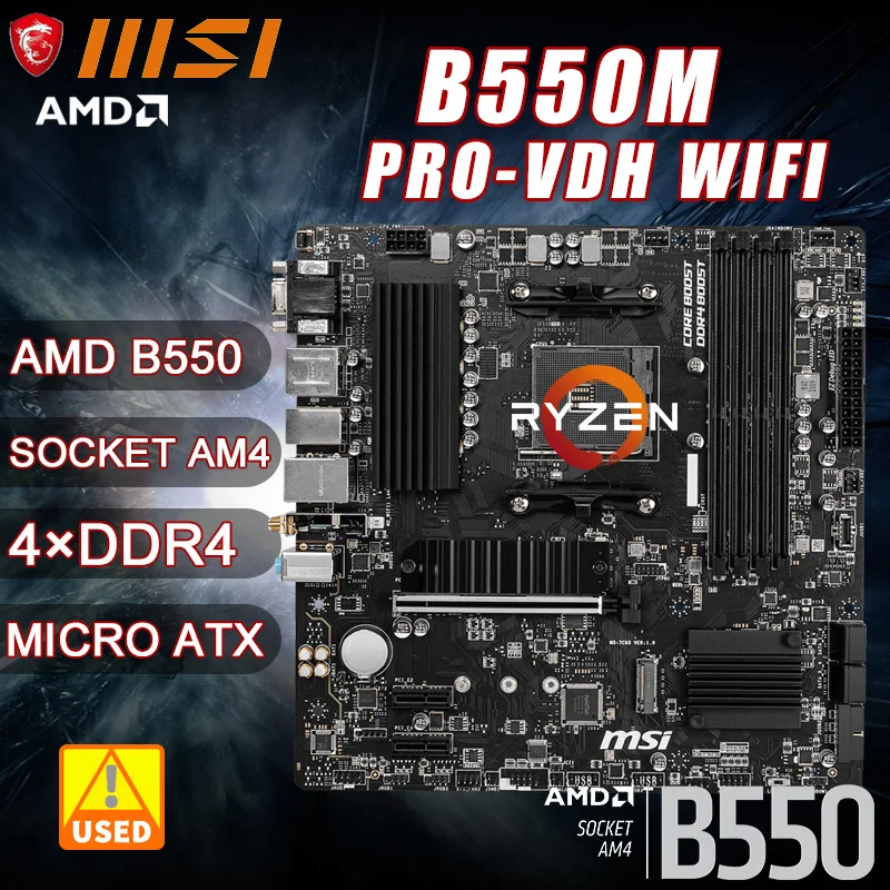 B550 Anakart İçin 5500 cpu MSI B550M PRO-VDH WIFI Soket AM4 AMD B550 DDR4 128GB PCI-E 4.0 M. 2 SATA III HDMI Mikro ATX