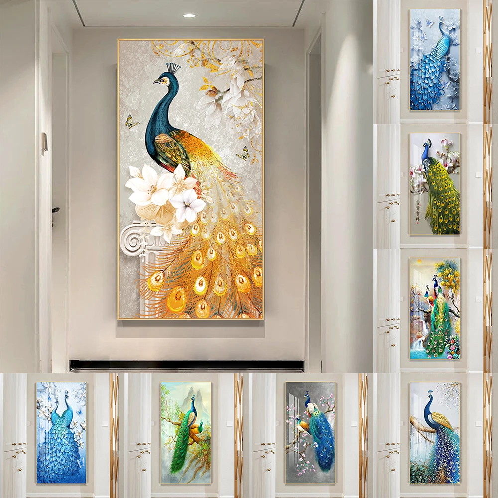 Altın Tavuskuşu Kelebek Çiçek Tüy Kuş Tuval Boyama Hayvan Posterler ve Baskılar duvar sanat resmi Oturma Odası Dekor için