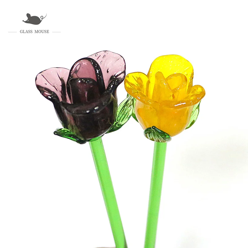 El yapımı Renkli Murano Cam Gül Çiçek Zanaat Heykelcik Düğün sevgililer Günü Hediyeleri Şekeri Minyatür Vazo Dekor Süsler