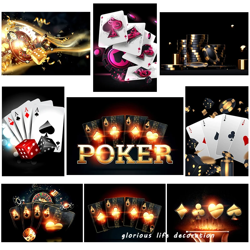 Casino Royale Kumar Kart Oyunu Zar Poker Cips Tuval Boyama Posterler ve Baskılar Duvar sanat resmi Casino Bar Kulübü Ev Dekor