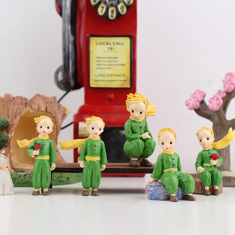Küçük Prens Figürleri Reçine Heykeli Gül Çocuk Çocuk noel hediyesi Minyatür Bonsai Moss Teraryum Dekor Peri Çocuk Sanat Karikatür