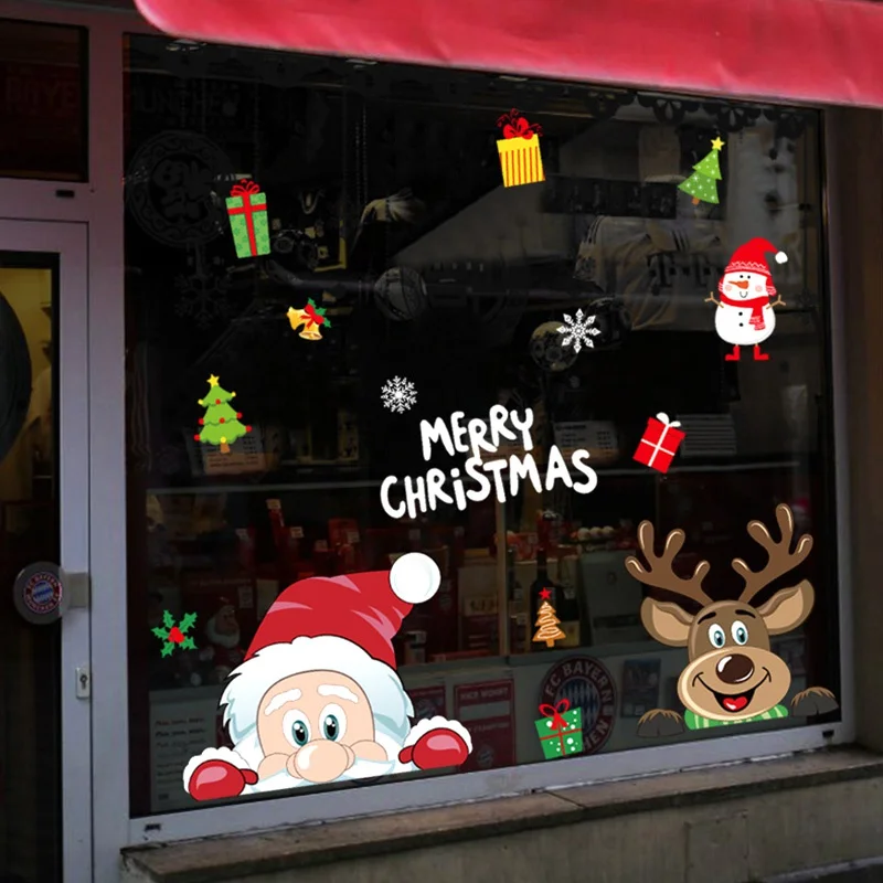 1 ADET 20*30 cm Noel duvar pencere çıkartmaları ev dekor Sticker Hediye kardan adam Noel Baba Karikatür Çıkarılabilir
