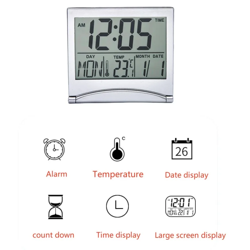 Katlanır LCD Elektronik dijital alarmlı saat Saat Masaüstü Sıcaklık Higrometre Saat Hava İstasyonu Masa Masa Seyahat Mini Saat