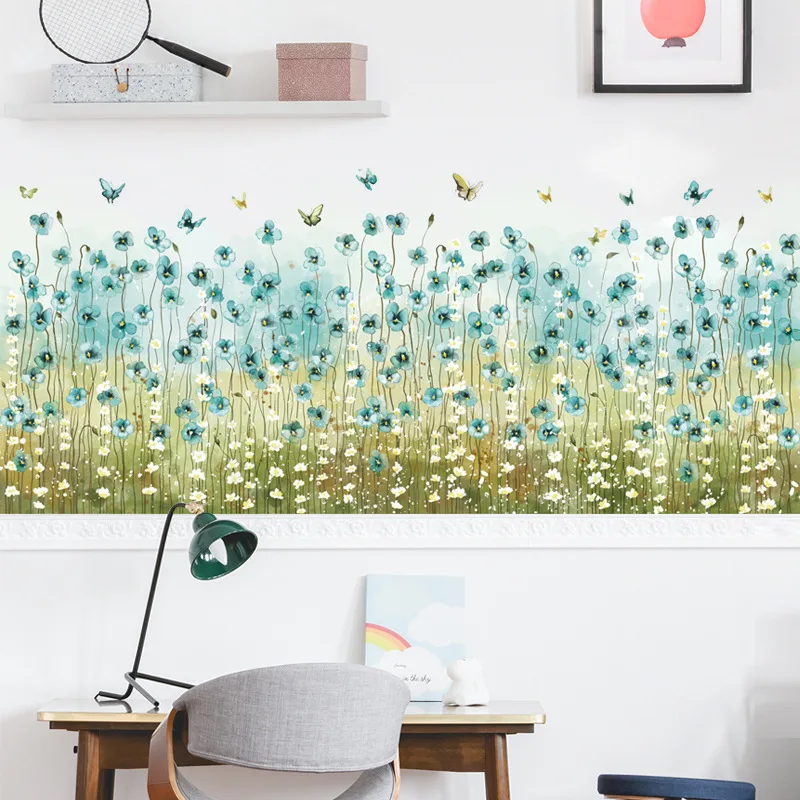 Ayak Hattı Süpürgelik Kapak Duvar Çıkartması Köşe Çıkartmaları Yeşil Çim Kelebek Ev Dekor DIY Vinil Duvar Resimleri için Cam Oturma Odası