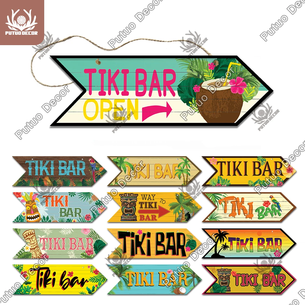 Putuo Dekor Tiki Bar Ok Ahşap İşareti Ahşap Plak Asılı Plak Bar Pub Duvar Dekorasyon Göstergesi Asılı Düzensiz İşareti