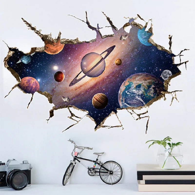 Simanfei Uzay Galaxy Gezegenler Duvar Sticker 2019 Su Geçirmez Vinil sanatsal fresk Çıkartması Evren Yıldız duvar kağıdı Çocuk Odası Süslemeleri