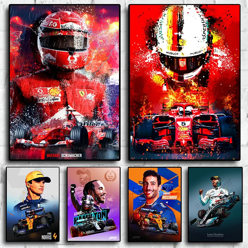 F1 Racer Formula 1 Portre Dünya Şampiyonu Posteri Yarış Takımı Dekorasyon Graffiti sanat dekoru Boyama Odası duvar tuvali Posteri