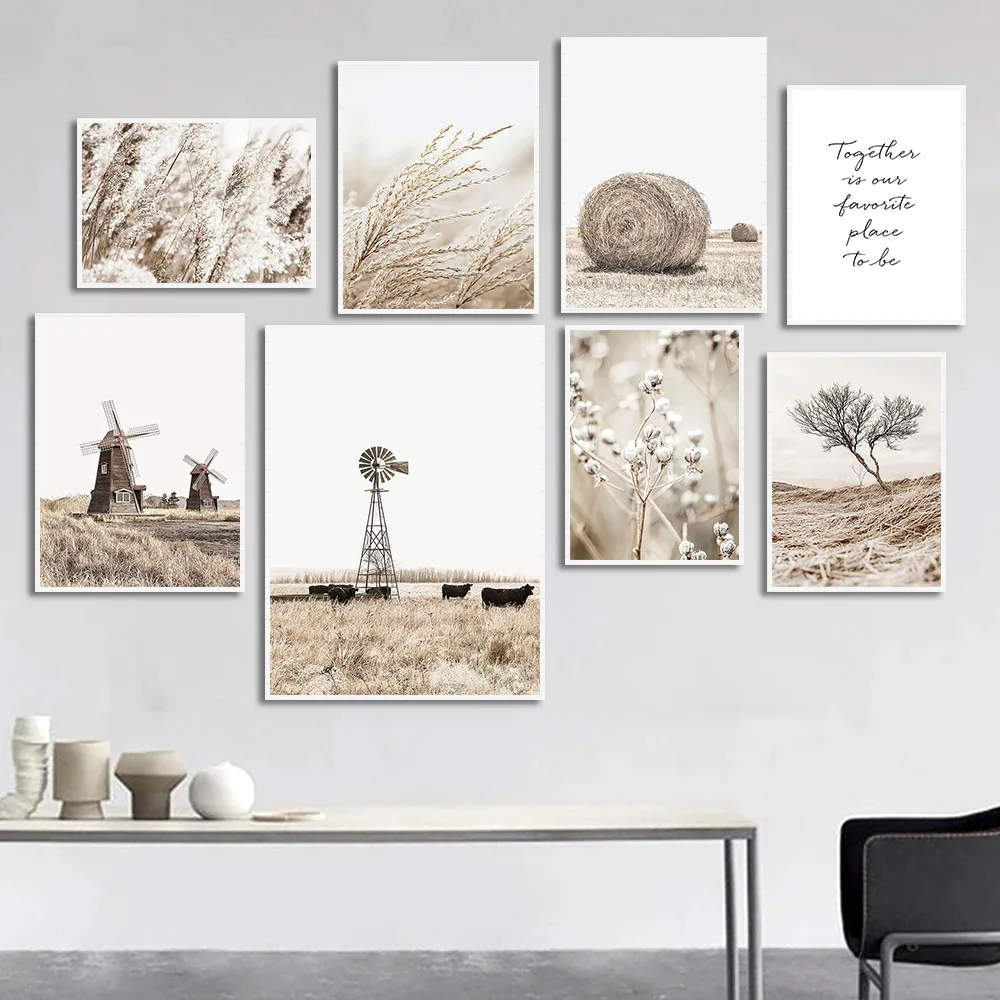 Iskandinav Sonbahar Manzara bej Kamış Buğday Bitki Duvar sanatı resim tuvali Boyama Posterler ve Baskılar Oturma Odası Dekorasyon Ev
