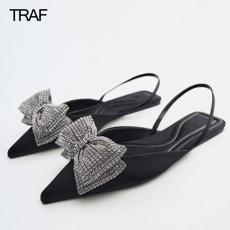 TRAF Yay düz ayakkabı Kadınlar Lüks Marka Kadın Ayakkabı yapay elmas kelebek Düz topuklu ayakkabılar ofis Düşük topuk Daireler Yaz 2022