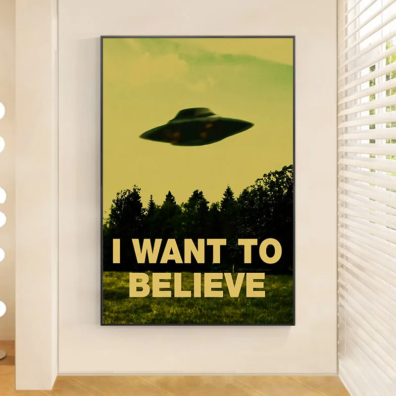 Modern Tuval Resimleri İnanmak İstiyorum Alien UFO Manzara Posterler Duvar Sanatı Resimleri ıçin Oturma Odası Ev Dekorasyon Cuadros