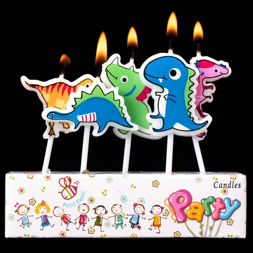Sevimli Dinozor Mumlar 5 adet / paket Karikatür Mum Yaratıcı Zanaat Mumlar çocuk Doğum Günü Partisi Hiçbir Duman Kek Pişirme Dekorasyon