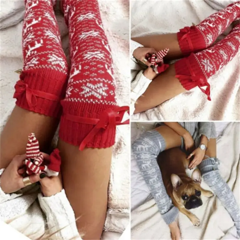 Kış Noel bacak ısıtıcısı s Yeni Kadın Örme Yün bacak ısıtıcısı Sıcak Tutmak Termal Örme Noel Merry Christmas 2019 Sıcak