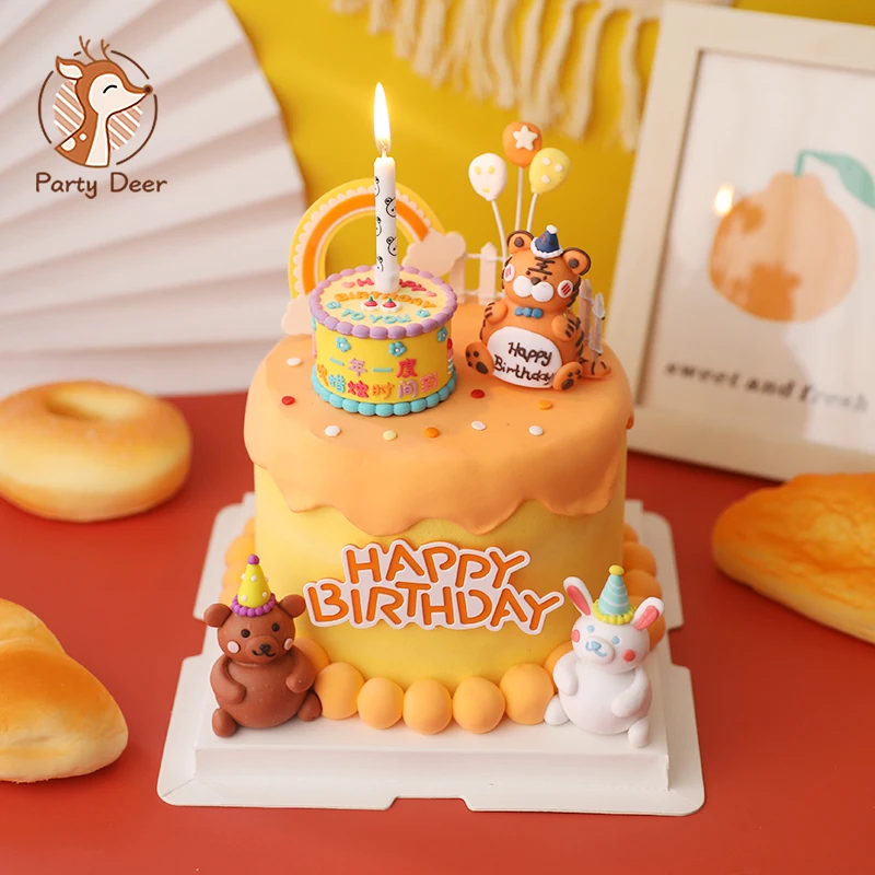 Doğum günü şapkası Kaplan Ayı tavşan Kek Toppers çocuk doğum günü pastası çocuk Günü Partisi Bebek Mutlu Doğum Günü Malzemeleri Hediyeler