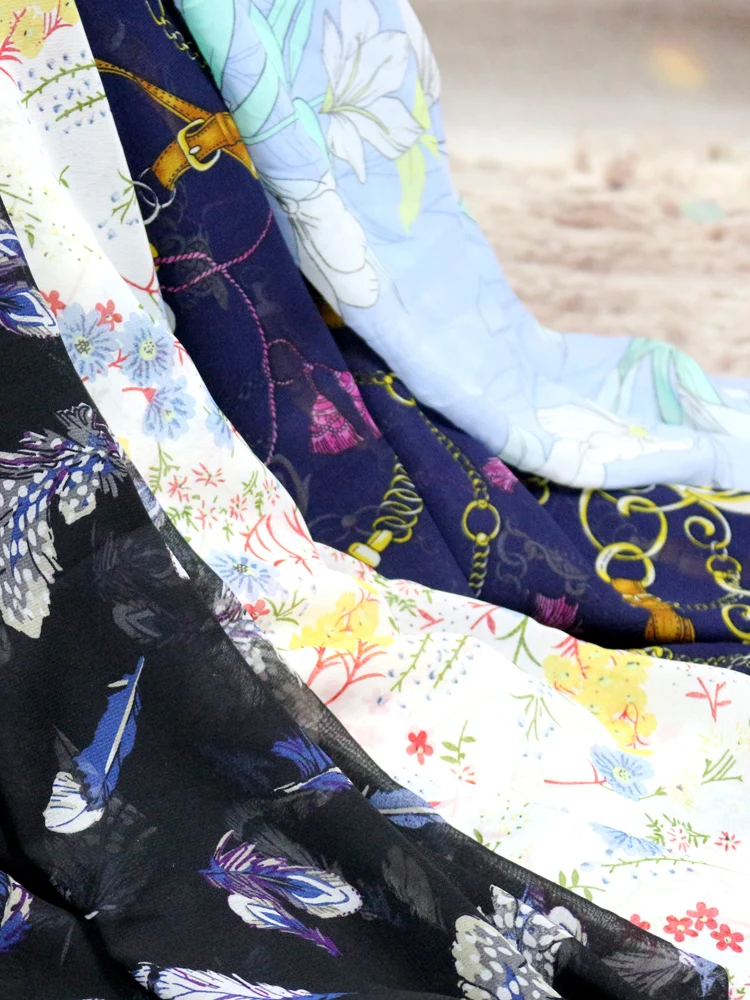 Mikro Şeffaf Çiçek Şifon Kumaş Bez Metre Başına Etek Elbise Giyim Dikiş Papatya Çiçek Baskılı İnce Tekstil