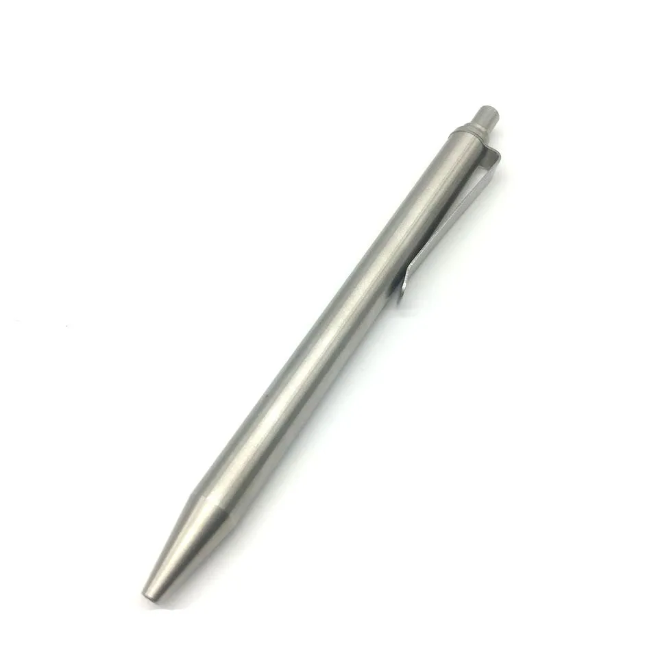Açık havada Yazma Araçları EDC Paslanmaz Çelik Silindirik Tıklayın Kalem Tükenmez Kalem