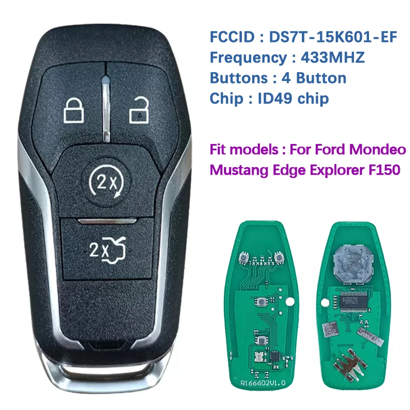 CN018054 Satış Sonrası 4 Düğme Akıllı Uzaktan Anahtar Ford Mondeo Mustang Kenar Modelleri 434MHZ 49 Çip FCC ID DS7T-15K601-EF