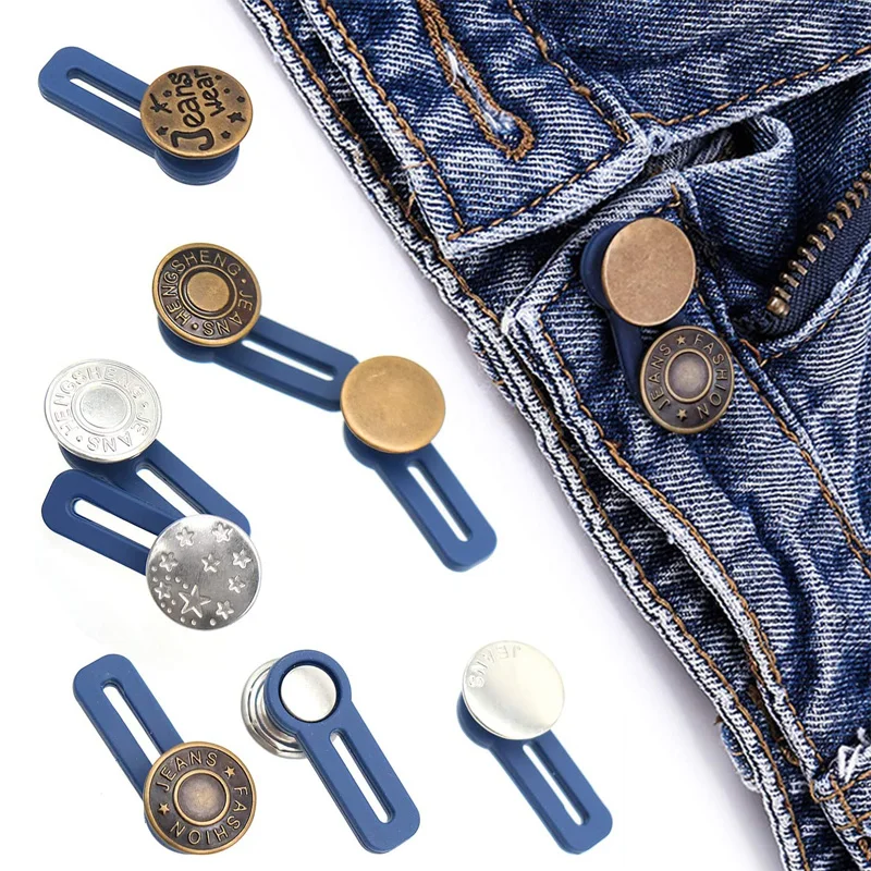 5 Adet Ayarlanabilir Geri Çekilebilir Kot Bel Düğmesi Metal Genişletilmiş Tokaları Dikiş Düğmeleri Giyim Kot Pantolon Kemer Genişletici