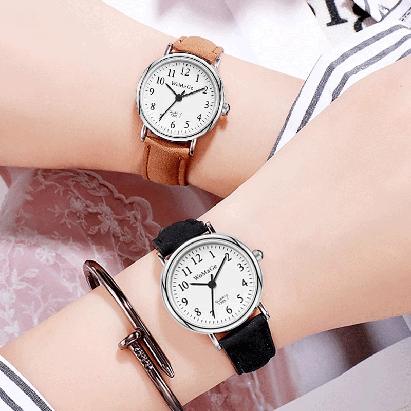 2022 Yeni Moda Basit Numarası quartz saat Kadın Eğlence Vintage Deri Bayan Kol Saatleri Saatler