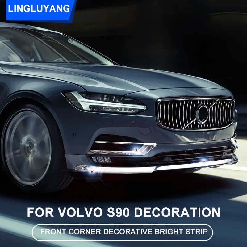 Krom dekorasyon Volvo S90 v90 v90cc 2016 2017 2018 2019 2020 ön köşe parlak şerit ön tampon şerit araba Aksesuarları