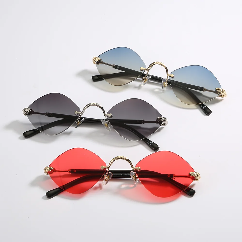 Moda Çerçevesiz Güneş Gözlüğü Kadın Moda Küçük Dikdörtgen güneş gözlüğü Yaz Seyahat Tarzı UV400 Altın Kahverengi Tonları erkekler için