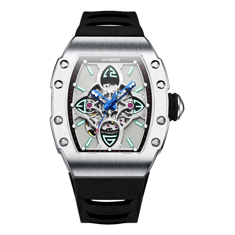 Hanboro üst marka Lüks tasarım Saat Otomatik Mekanik Kol Saati kaliteli erkek saatler Tonneau iş ADAMI İZLE montre homme