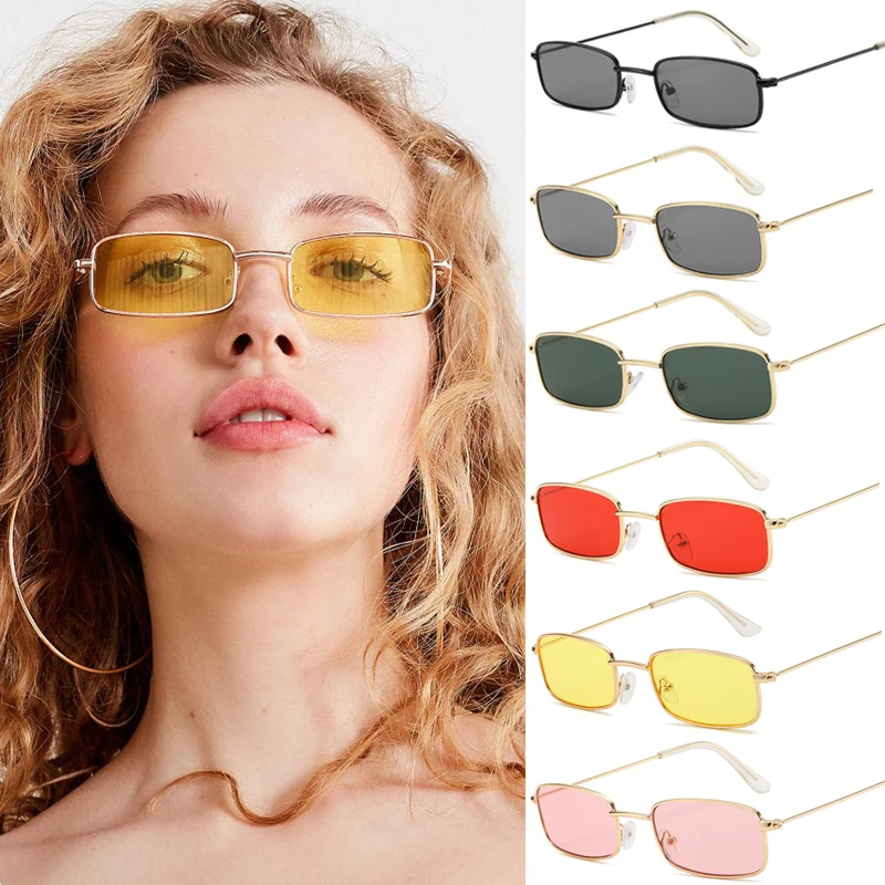 Moda Bağbozumu Kare Küçük Çerçeve Güneş Gözlüğü Metal Çerçeve Ince Çerçeve Güneş Gözlüğü Erkek Kadın Tasarım Marka Zarif Gözlük UV400