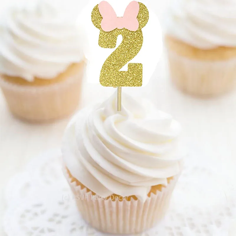 Altın Glitter 2nd Doğum Günü Cupcake Seçtikleri Numarası 2 Cupcake Toppers-12 adet