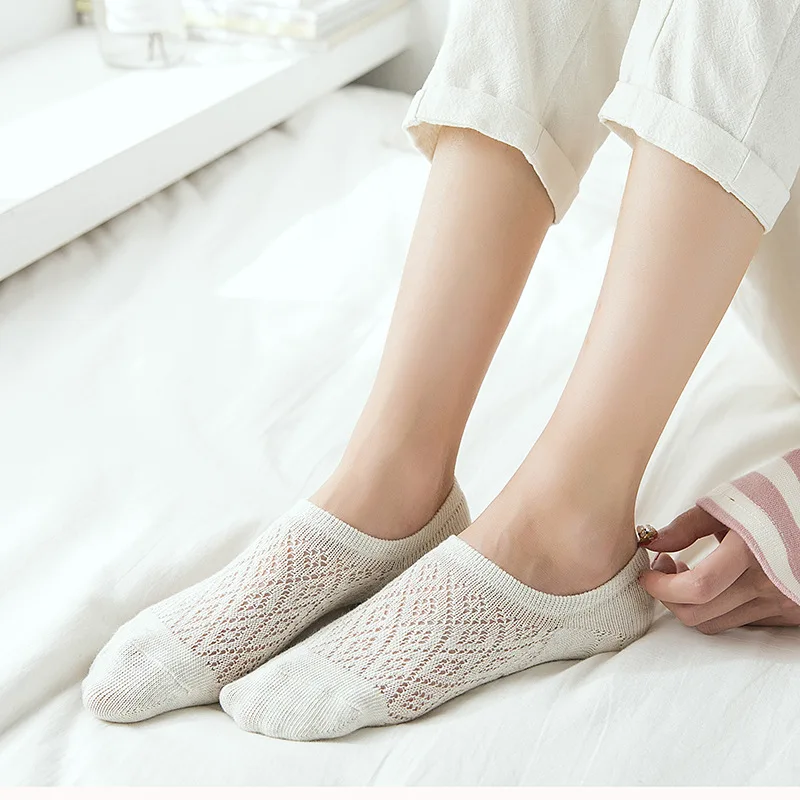 Yaz kadın No-Gösterilen Kısa Çorap 1 Çift Nefes Yaz Çorap Örgü Net Düz Renk kadın Rahat Çorap Damla nakliye