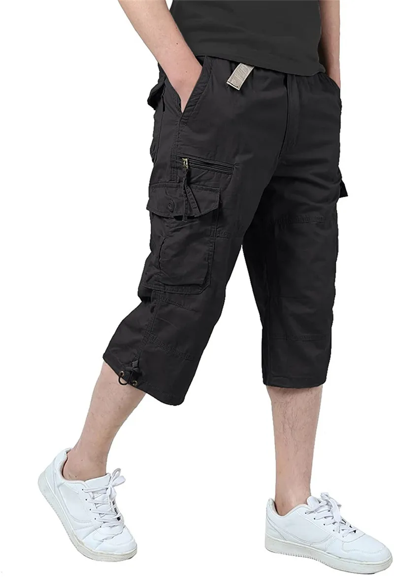 Erkek Diz Altı Kargo Şort Rahat Pamuk Tulum Uzun Uzunluk Çok Cep Sıcak pantolon Askeri Capri Erkek Taktik Şort