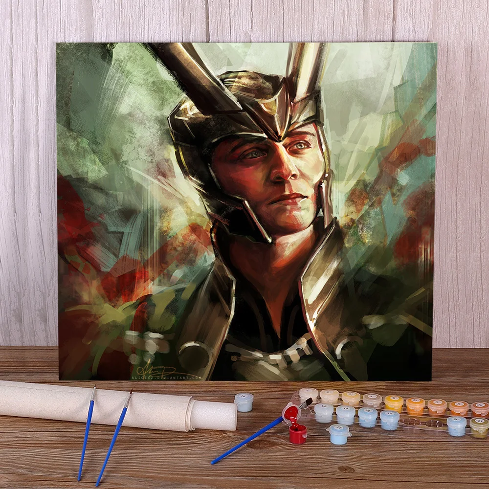 Portre Loki, Asgard Prensi DIY Boyama By Numbers Kiti Akrilik Boyalar 50 * 70 Panoları Ev Dekorasyon Sanat