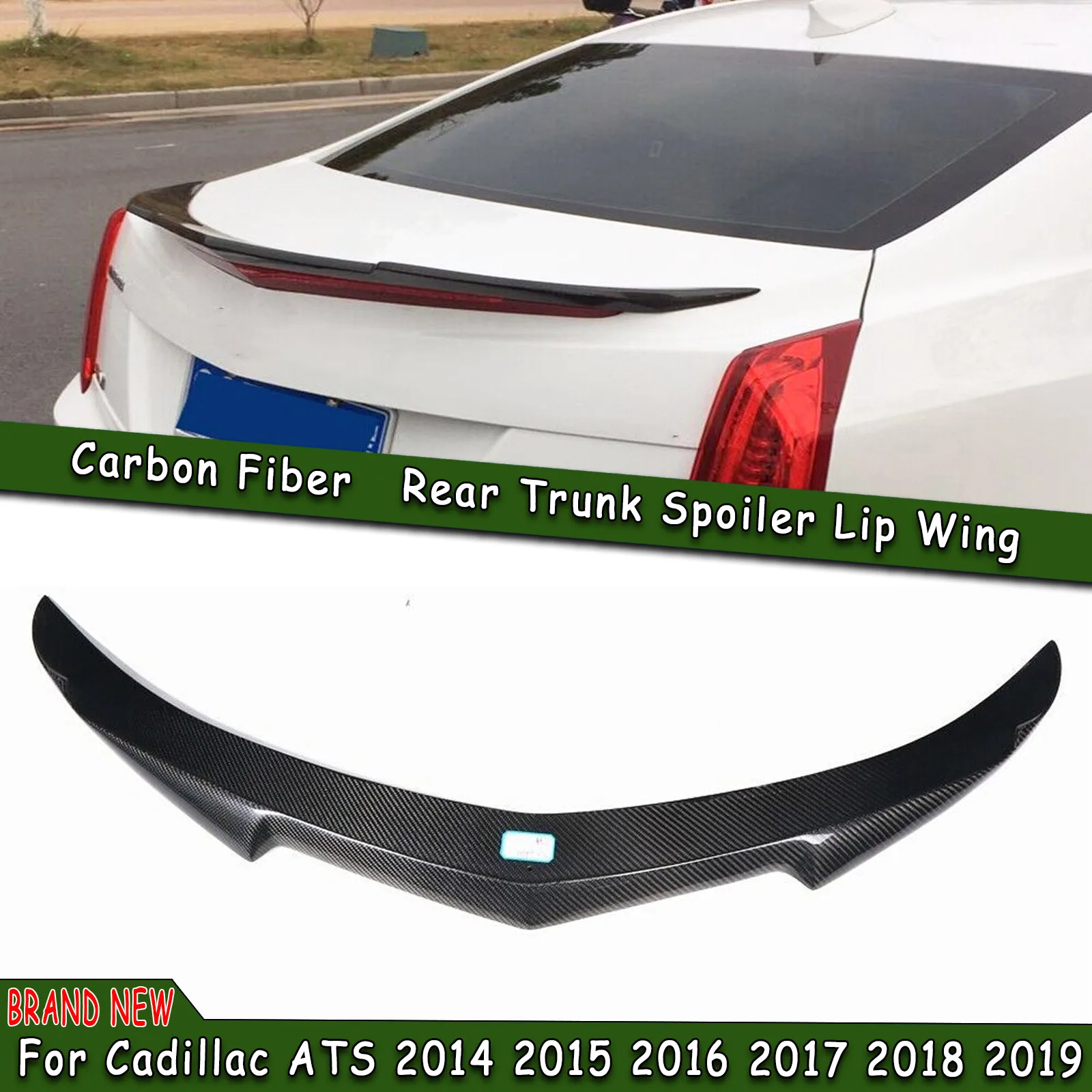 Gerçek Karbon Fiber Arka Bagaj Spoiler Kanat Bagaj Kapağı Üst Splitter Flap Decklid Trim Dudak Vücut Kiti Cadillac ATS 2014-2019 İçin