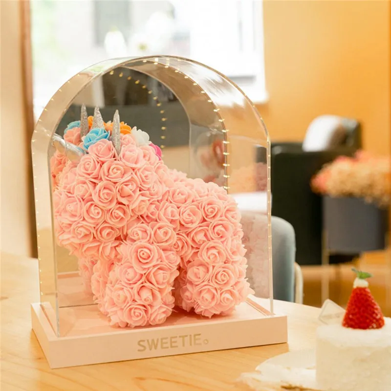 DIY Özelleştirilmiş sevgililer Günü hediyesi Gül Unicorn Pe Çiçek Ayı Kız Arkadaşı Ev Noel Süslemeleri