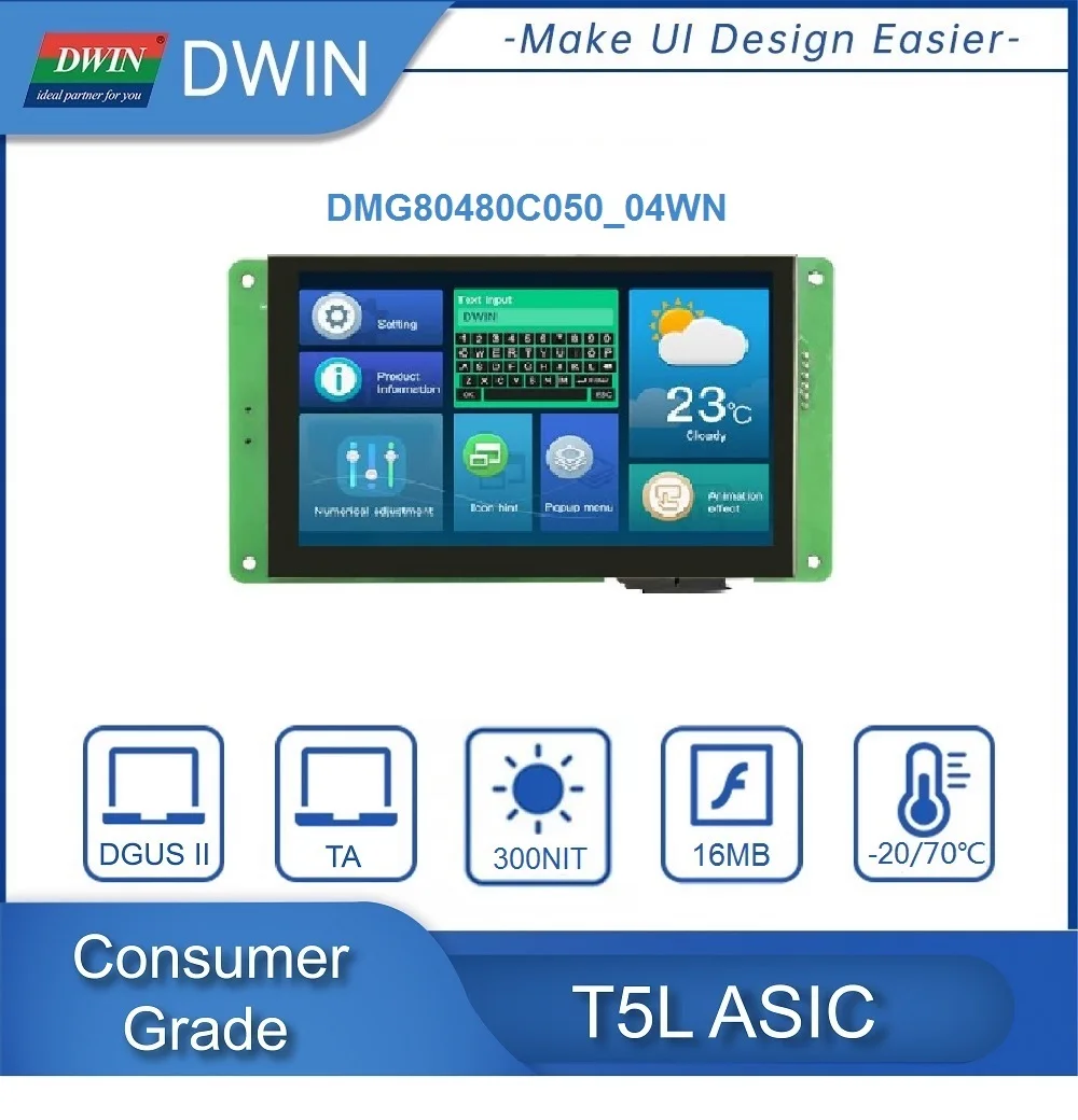 Sıcak Satış DWIN 5 İnç 800*480 RS232/TTL HMI,tüketici Sınıfı dokunmatik Panel Ekran Olmadan, Akıllı UART TFT Ekran DMG80480C050-04W