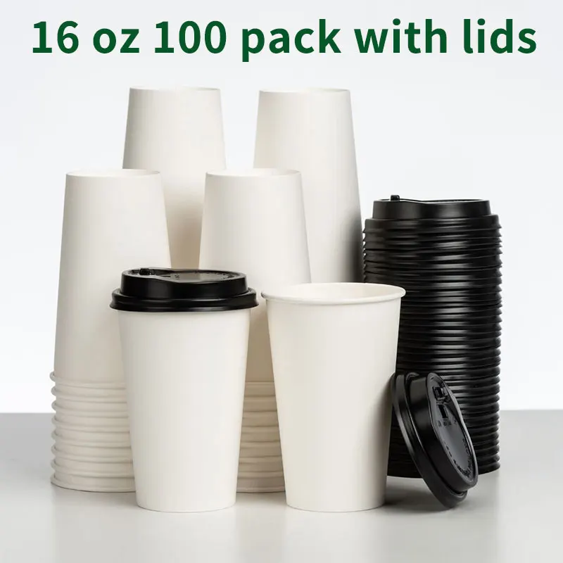 100 Adet 16 OZ Tek Kullanımlık kapaklı bardak Sıcak İçecek kağıt bardaklar Tek Kullanımlık Sofra Parti Malzemeleri Süt Çay, İçecek, Kahve