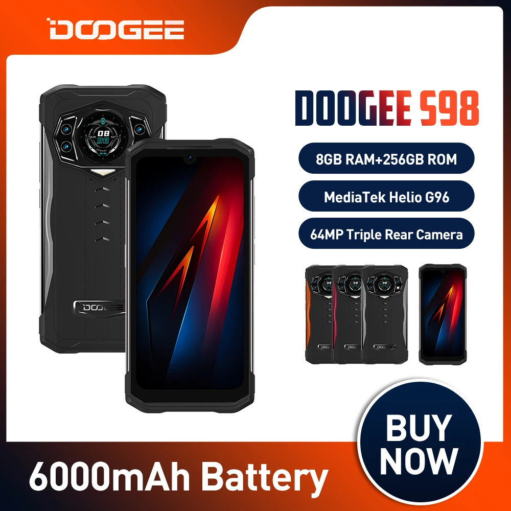 DOOGEE S98 Sağlam Telefon 8 + 256GB 64MP Kamera Android 12.0 G96 Octa Çekirdek SmartPhone 6.3 
