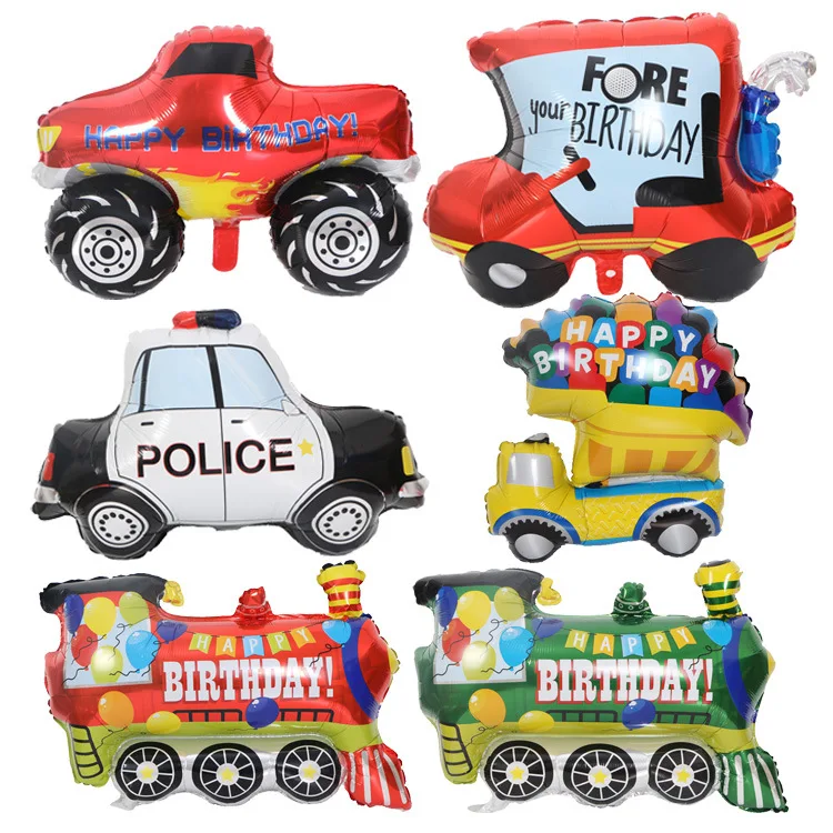 Araba balon karikatür oyuncak polis arabası kamyon tren çocuk oyuncak doğum günü partisi dekorasyon alüminyum film balon toptan
