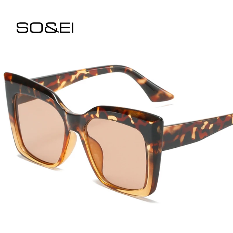SO & EI Moda Boy Kedi Göz Güneş Gözlüğü Kadın Moda Renkli Leopar Gözlük Shades UV400 Erkekler Kare Degrade güneş gözlüğü