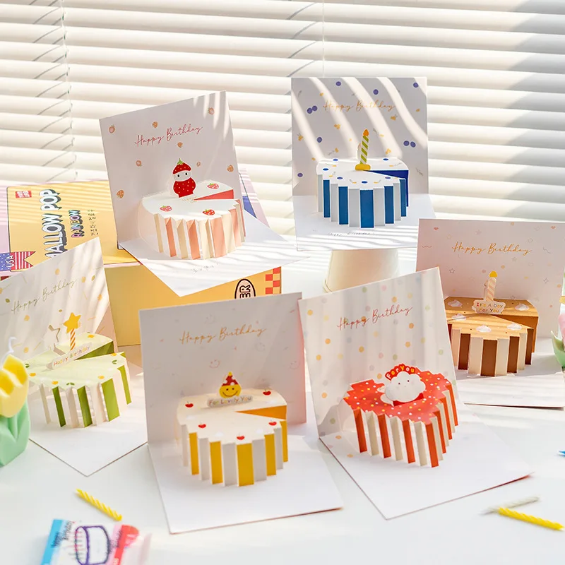 1/6 adet Mutlu Doğum Günü Kartı Çocuklar İçin Arkadaşlar Aile 3D Doğum Günü Pastası Pop-Up Tebrik Kartları Kartpostallar Hediyeler zarf ile
