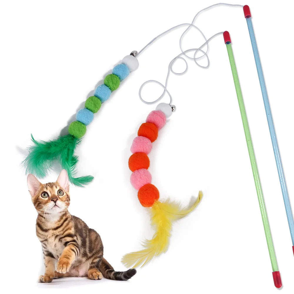 Peri Değnek Komik Kedi Sopa Kürk Topu Alay Kedi Oyuncak Tüy Çan Oyuncak Kedi İnteraktif Peluş Yumuşak Pet Malzemeleri Aksesuarları