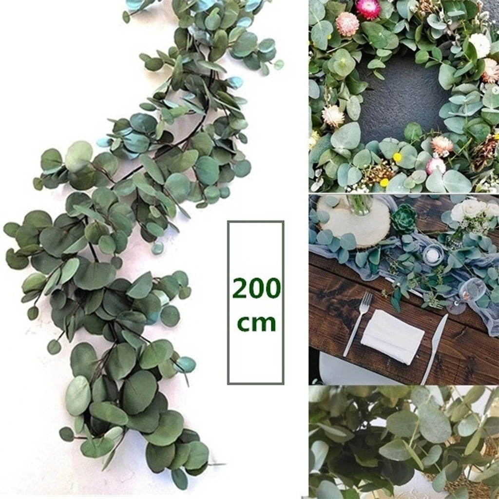 2 M Yapay Yeşil Okaliptüs Garland Yapraklar Vine Fake Vines Rattan Yapay Bitkiler Ivy Çelenk Duvar Dekor Düğün Dekorasyon