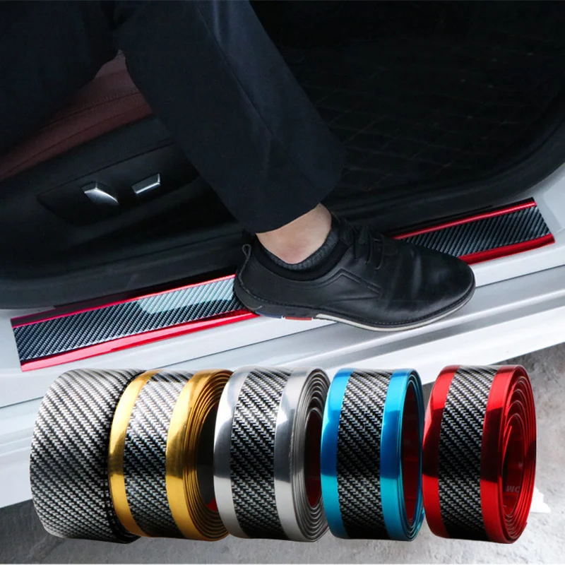 Araba Çıkartmaları Anti Scratch Kapı Eşiği Koruyucu Kauçuk Şerit Karbon Fiber Araba Eşik Koruma Tampon şerit etiket Araba Styling