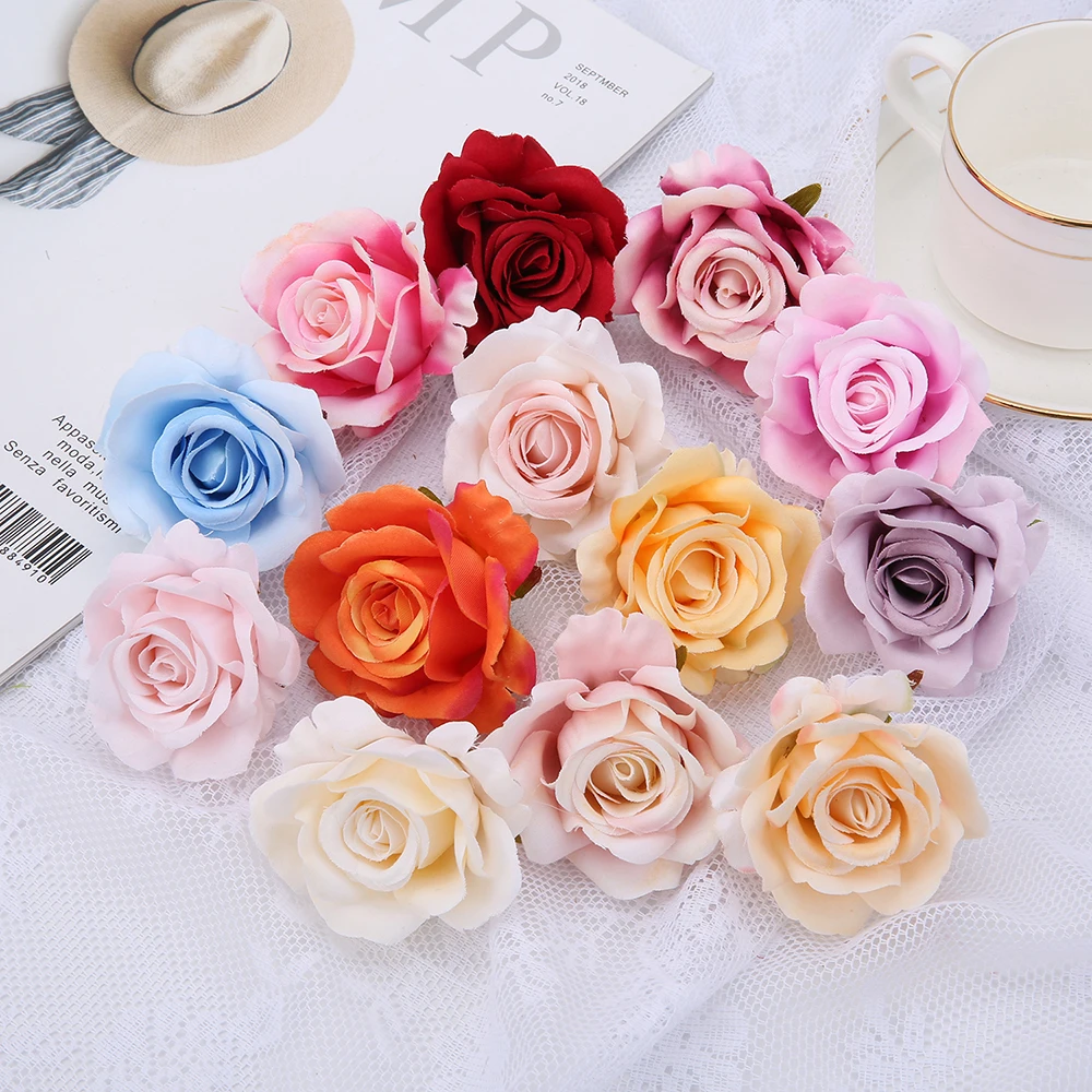 5 ADET Yapay İpek Güller Çiçekler Kafa Ev Dekor İçin Romantik sevgililer Günü Düğün Kemer Gelin Gül Çiçek Süslemeleri