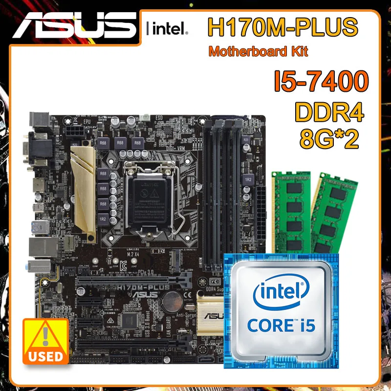 LGA 1151 Anakart kiti ile Çekirdek i5-7400 cpu ve 2xDDR4 8g ram ASUS H170M-PLUS PCI-E 3.0 M. 2 USB3. 0 Mikro ATX