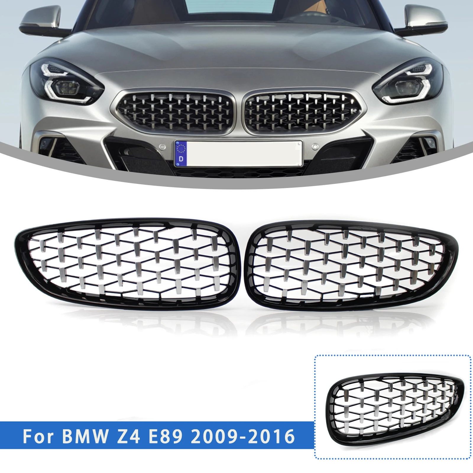 1 Çift Araba Ön Tampon Elmas Tarzı Böbrek Grille Yedek Yarış Izgaraları Araba Styling Aksesuarları BMW E89 Z4 2009-2016